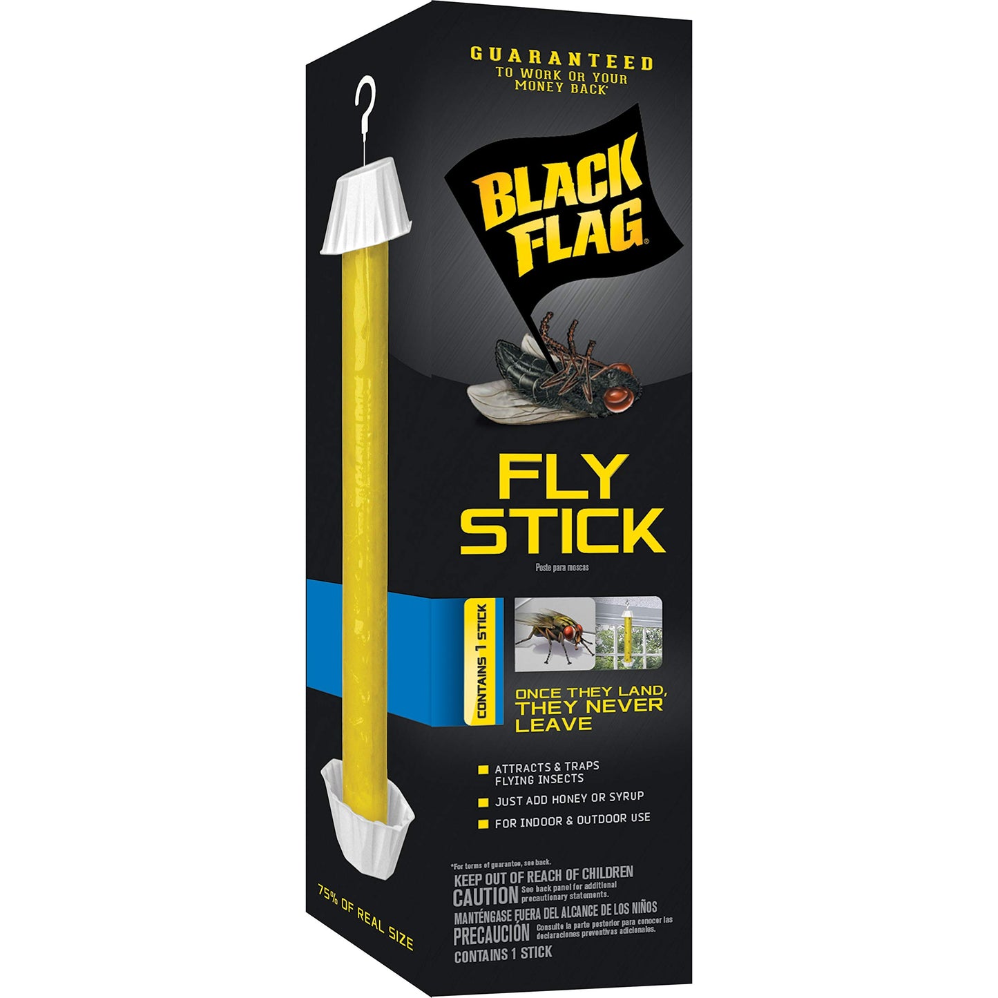 Black Flag Fly Stick, Trap Houseflies and Flying Insects, Pack of 6