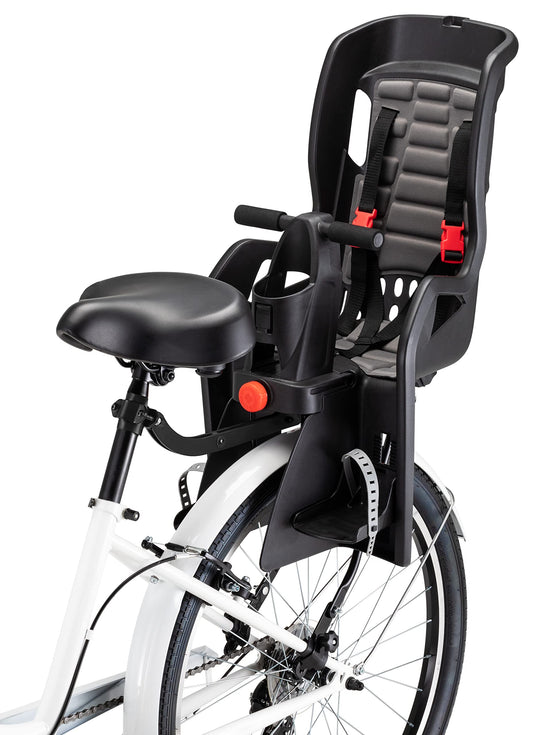 Schwinn Ovation Child Bike Carrier, Seats one Kid Ages 1+, Frame Mount, Adjustable Safety Harness and Foot Wells, Quick Release Design, Comfortable Padding, Rear-Mounted Child Bike Seat for Toddler