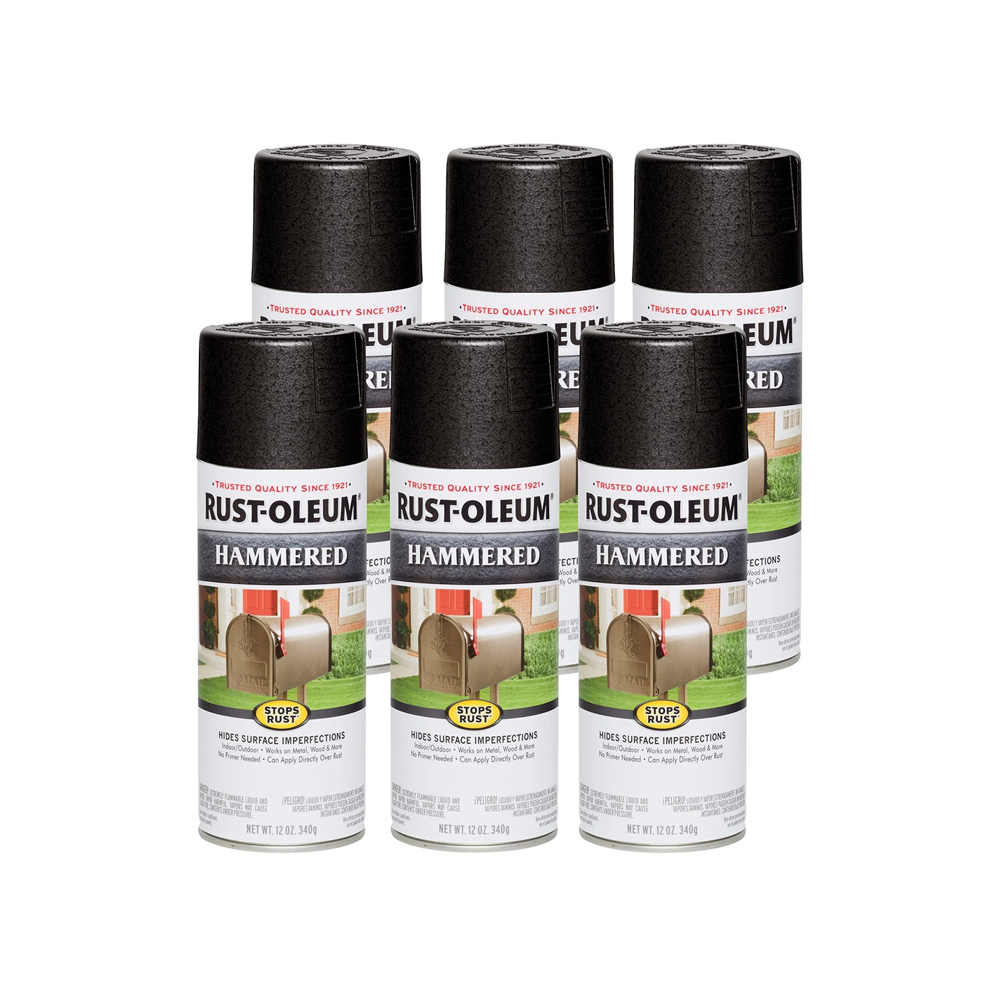 Rust-Oleum 7214830-6PK Stops Rust Hammered Spray Paint, 12 oz, Gray, 6 Pack
