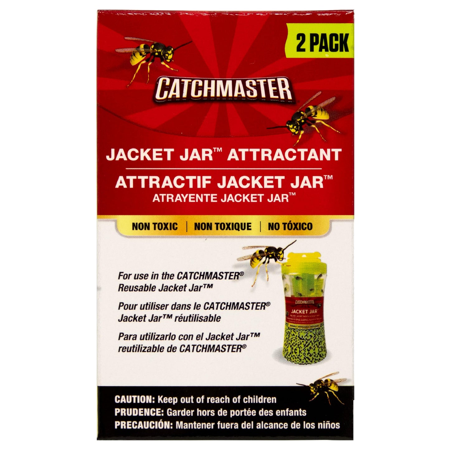 Catchmaster Yellow Jacket, Hornet, & Wasp Trap Jar 2-Pk, Reusable Bug Catcher with Attractant, Outdoor Flying Insect Trap, Wasp Killer Bug Trap, Pet Safe Pest Control for Backyard, Patio, & Shed