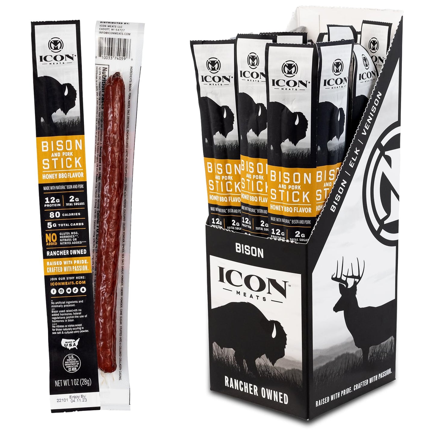ICON Meats Snack Sticks Sampler - Assorted Flavors of Bison, Elk, Venison and Pork Jerky Sticks - 24 Pack of Individually Wrapped Meat Sticks, 6 Per Flavor – USDA Approved, All Natural Artisan Meats