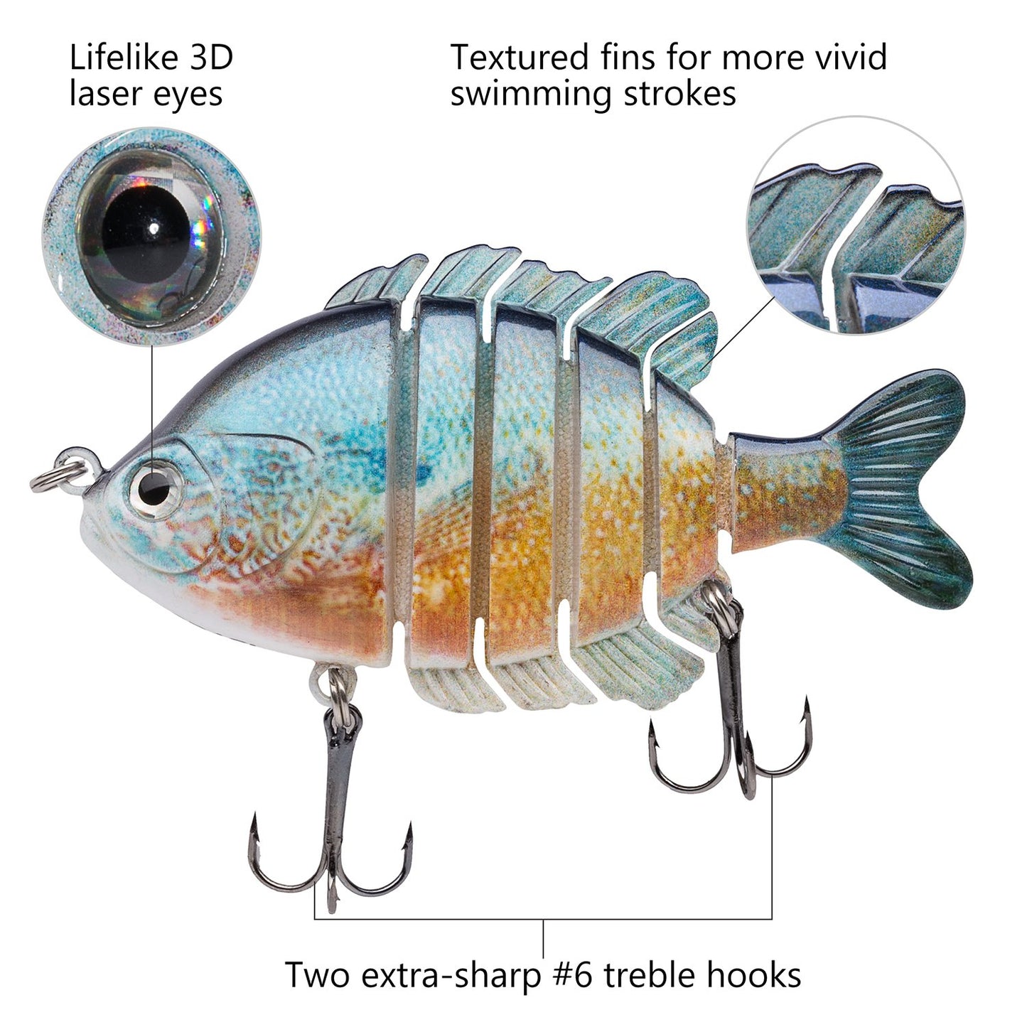 BASSDASH SwimPanfish Multi Jointed Panfish Bluegill Swimbaits Hard Topwater Bass Lures Fishing Lure Crank Saltwater 3.5in/0.85oz