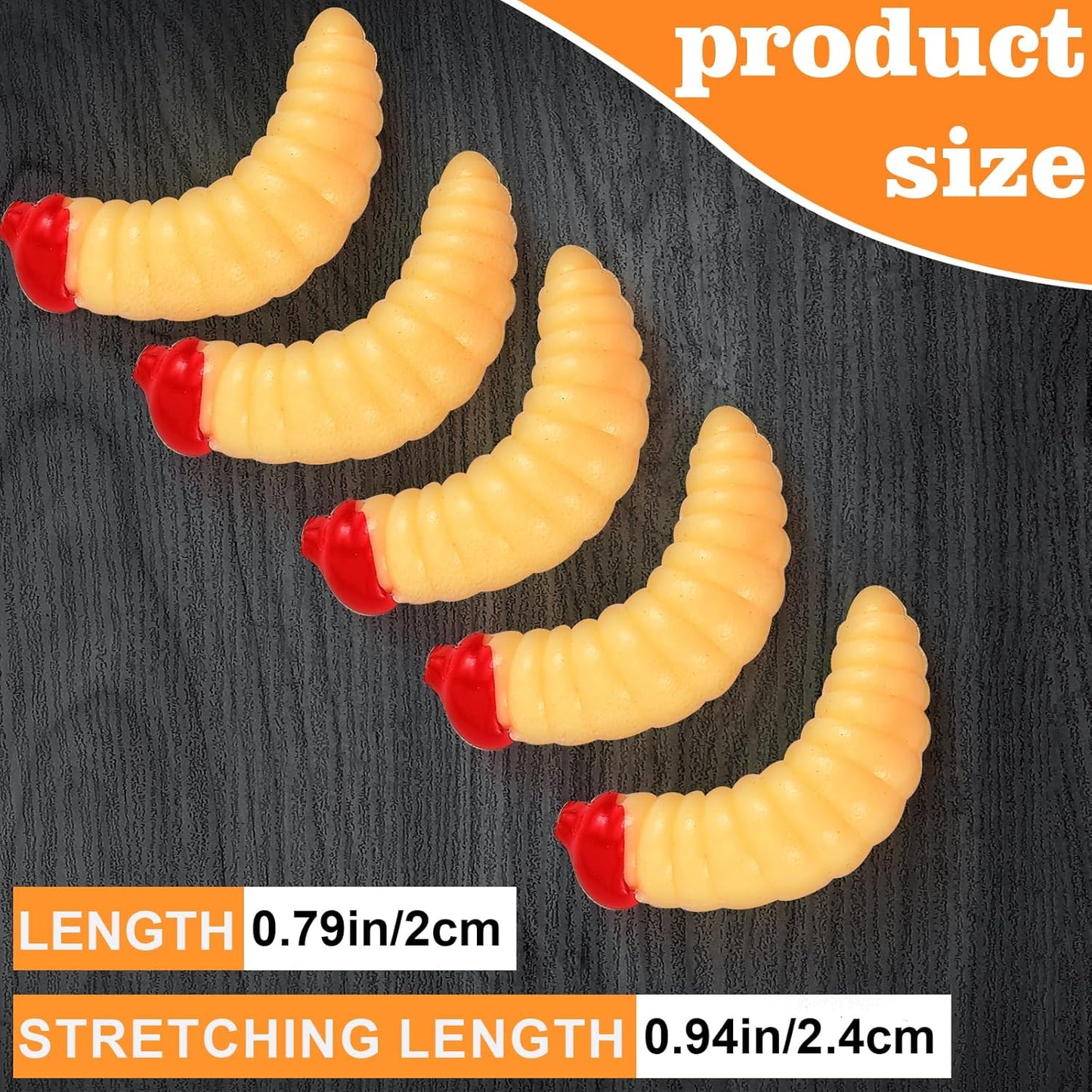 Fabbay 200 Pcs 20mm Soft Maggot Baits Fake Bread Worms for Fishing Lures for Artificial Wax Worms Gross Plastic Worms for Freshwater Saltwater Lake Trout Ice Fishing Lure