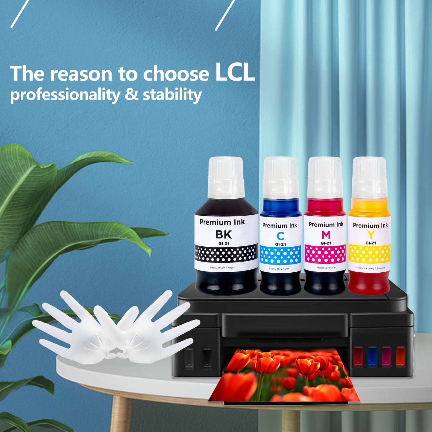 LCL Compatible GI-21 G3260 G3270 Ink Bottles Replacement for Canon 21 GI-21 GI21 Ink Refill Bottles for Canon G3260 G3270 G2260 G1220 G1230 G2270 MegaTank Printers (Black 170ML, CMY 70ML, 4-Pack)