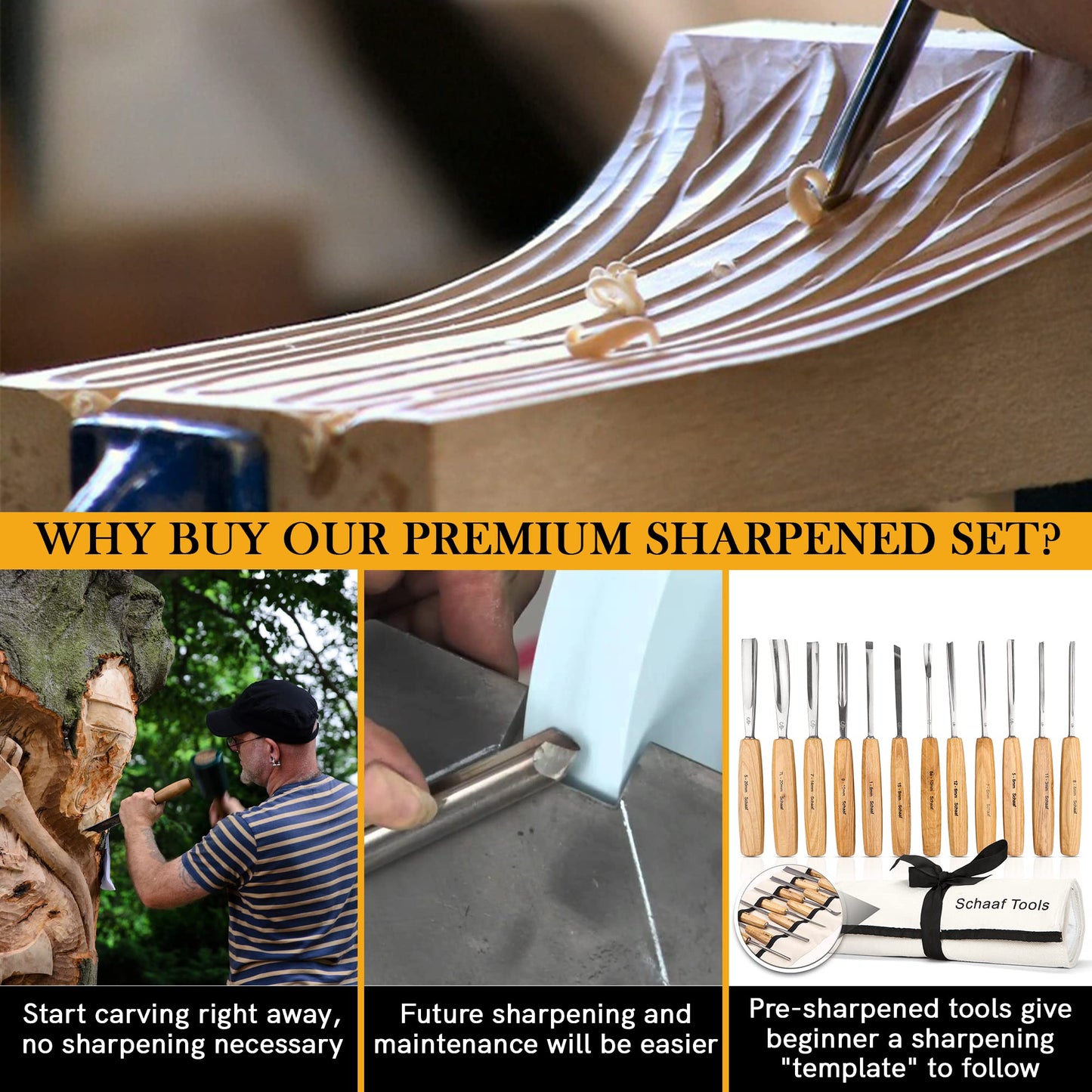 Schaaf Wood Carving Tools Set of 12 Chisels with Canvas Case | Wood Carving Chisels with Razor Sharp CR-V 60 Steel Blades
