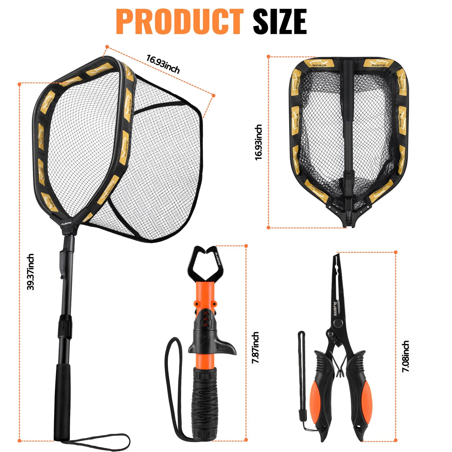 PLUSINNO Floating Fishing Net for Steelhead, Salmon, Fly, Kayak, Catfish, Bass, Trout Fishing, Rubber Coated Landing Net for Easy Catch & Release, Compact & Foldable for Easy Transportation & Storage