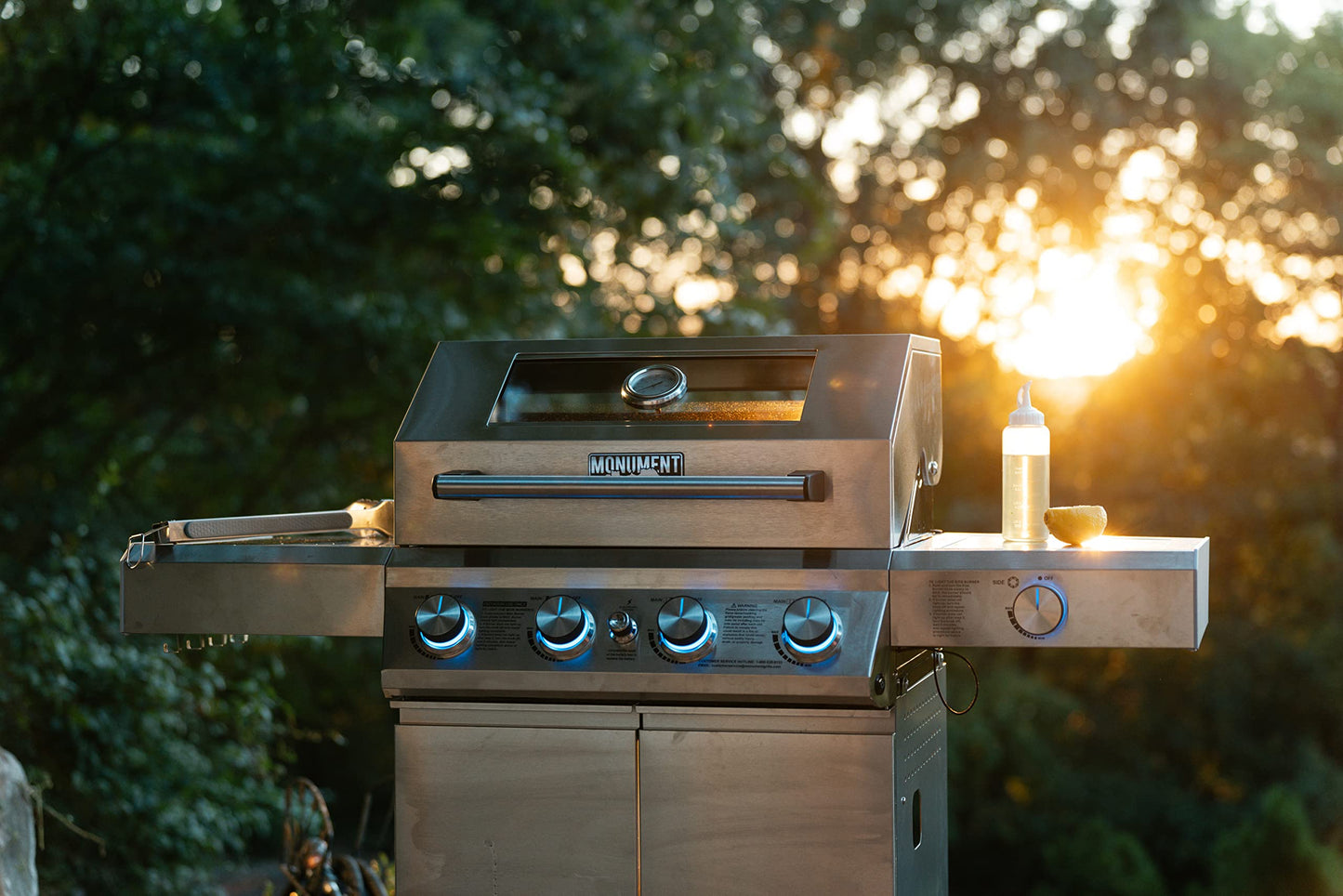 Monument Grills Larger 4-Burner Propane Gas Grills bbq Stainless Steel Heavy-Duty Cabinet Style with Knob Controls Side Burner, Outdoor Use, Mesa 400m