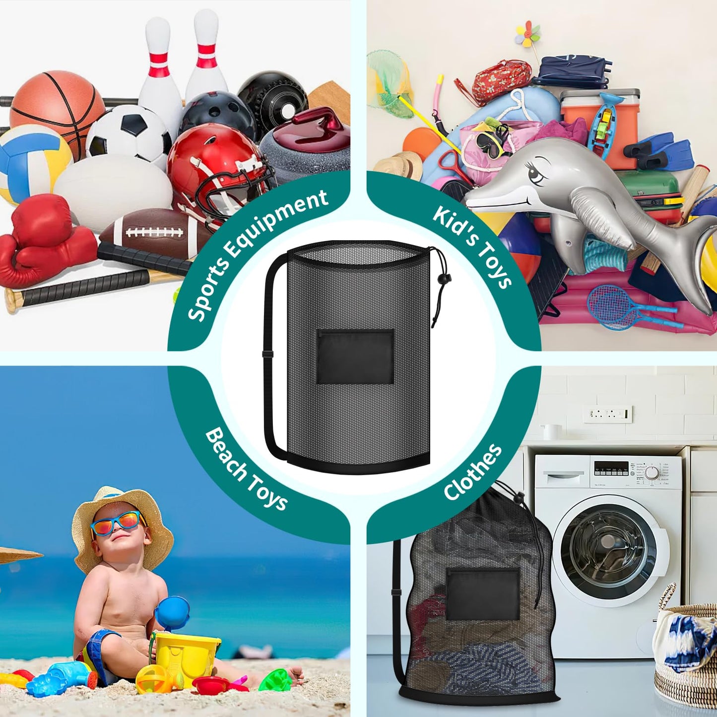 Extra Large Soccer Ball Bag, 40" x 30" Drawstring Mesh Ball Bag with Pocket, Heavy Duty Sport Net Sack for Coaches, Storage Bag for Basketball, Volleyball, Gym Equipment, Swimming Gear (1)