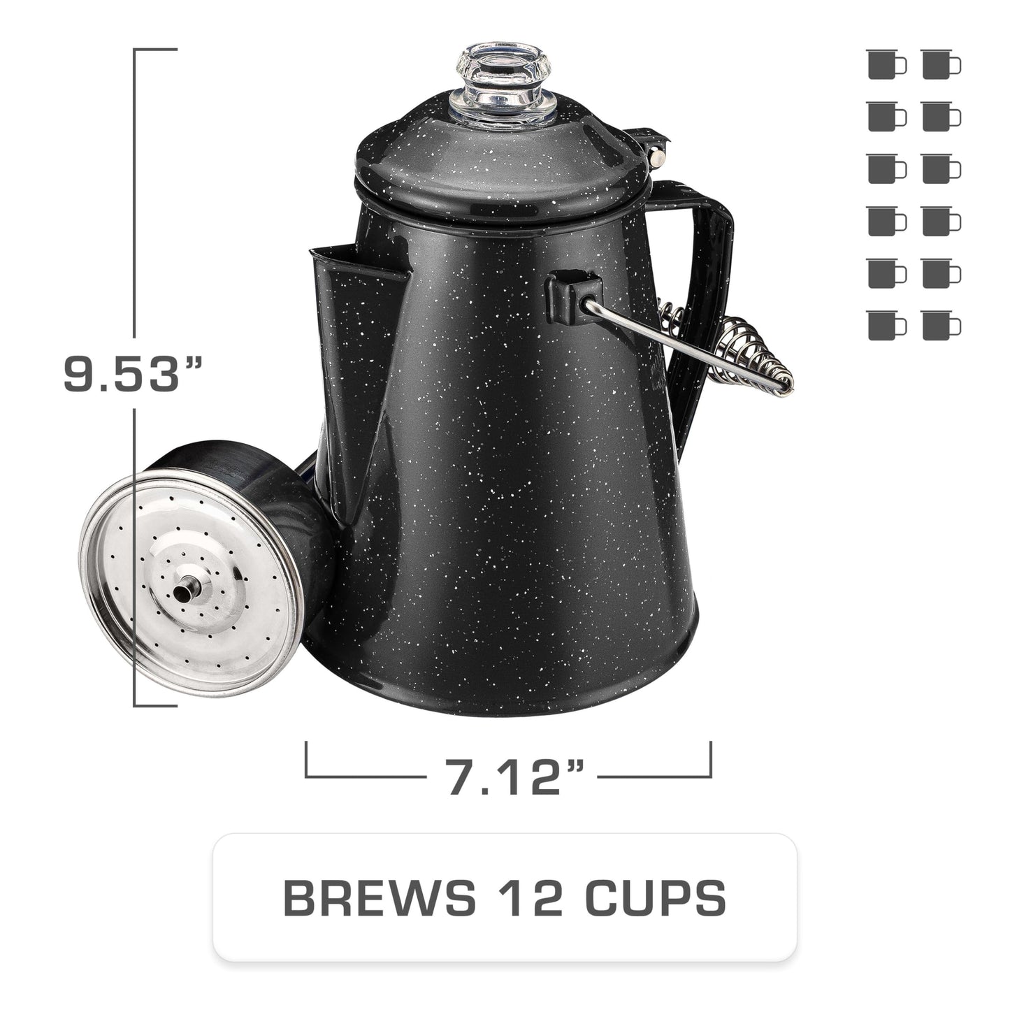 COLETTI Classic Percolator Coffee Pot — Coffee Percolator, Camping Kettle – The Original Camping Coffee Pot, Now Modernized – For Campsite Brewmasters Everywhere [Black Enamel, 12 Cup]