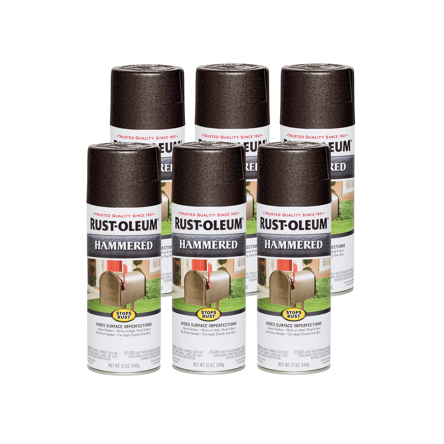 Rust-Oleum 7214830-6PK Stops Rust Hammered Spray Paint, 12 oz, Gray, 6 Pack