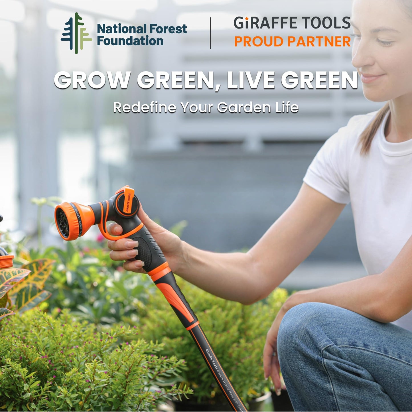 Giraffe Tools Garden Hose 50ft x 5/8", Water Hose Heavy Duty, Flexible, Lightweight Hybrid Hose with Swivel Handle, Male to Female Fittings, Burst 600 PSI