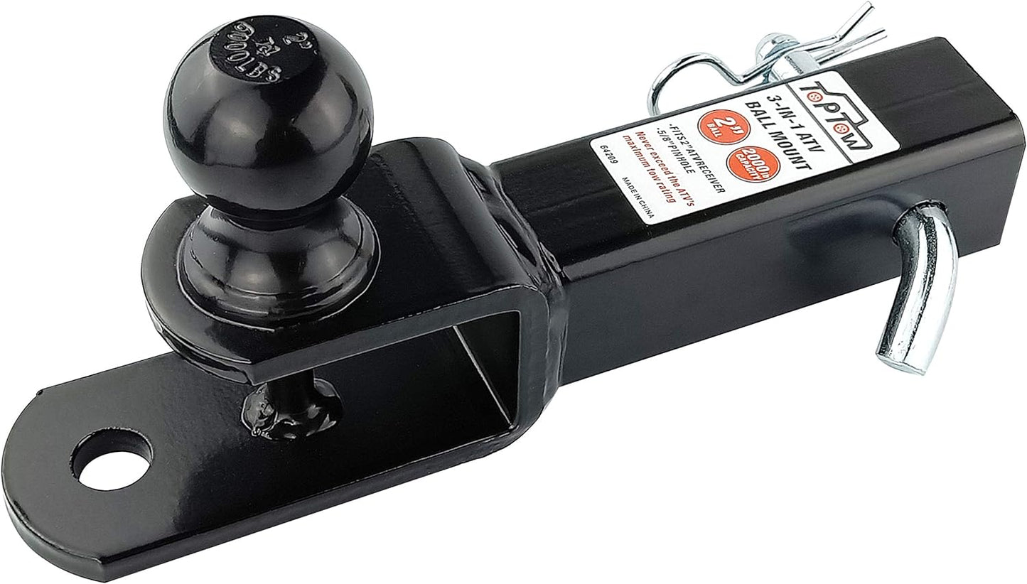 TOPTOW ATV/UTV Trailer Hitch Towing Ball Mounts, 2-Inch Ball, Clevis Pin, Fits 2-Inch Receiver