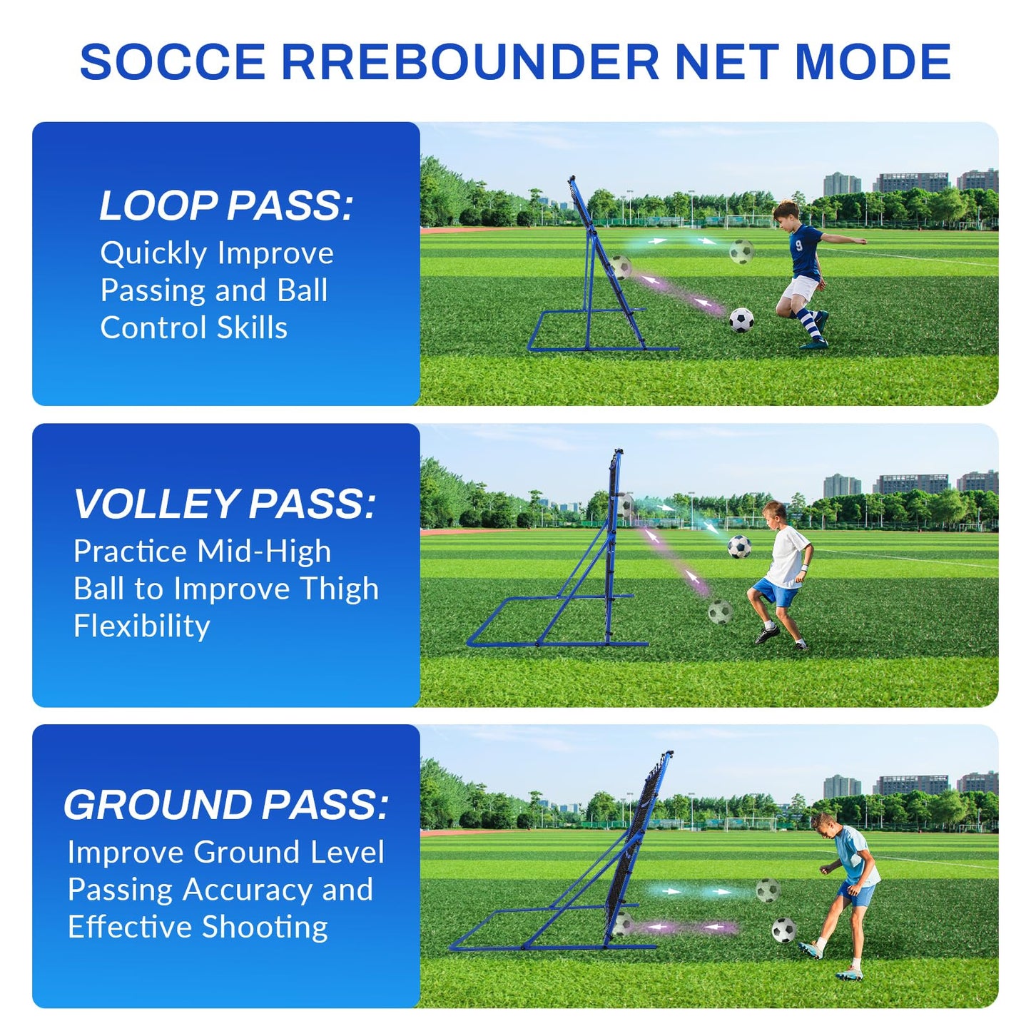 FAHKNS Three Modes of Soccer Goal(6x4ft), Target Net and Rebound Net, Precision Training, Tear-Resistant, Corner Kick Training, Suitable for Children and Teenagers Control