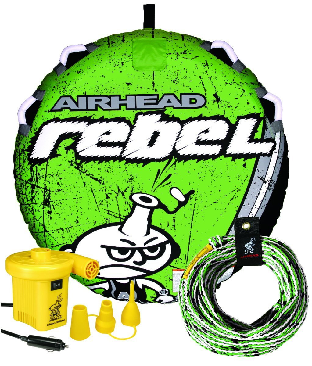 Airhead Rebel Towable Kit 1 Rider Tube with Rope And Pump, Kwik-Connect Tow, Double-Stitched Full Nylon Cover and Speed Safety Valve for Easy Inflating and Deflating