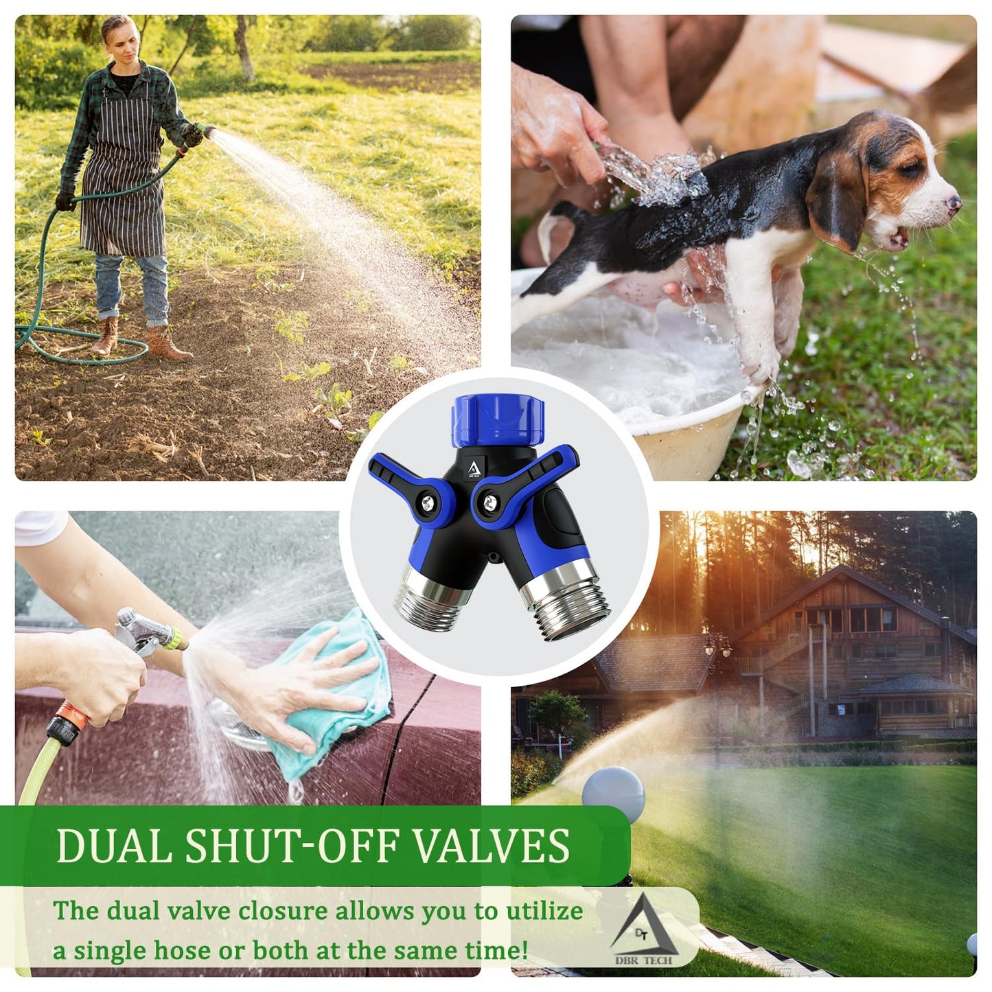 Hose Splitter 2 Way, Heavy Duty Metal Connector, Two Way Garden Hose Splitter, High Flow Spigot Faucet Bib Adapter, Solid Double Y Shut Off Valve for Outdoor Gardening Hoses, Orange