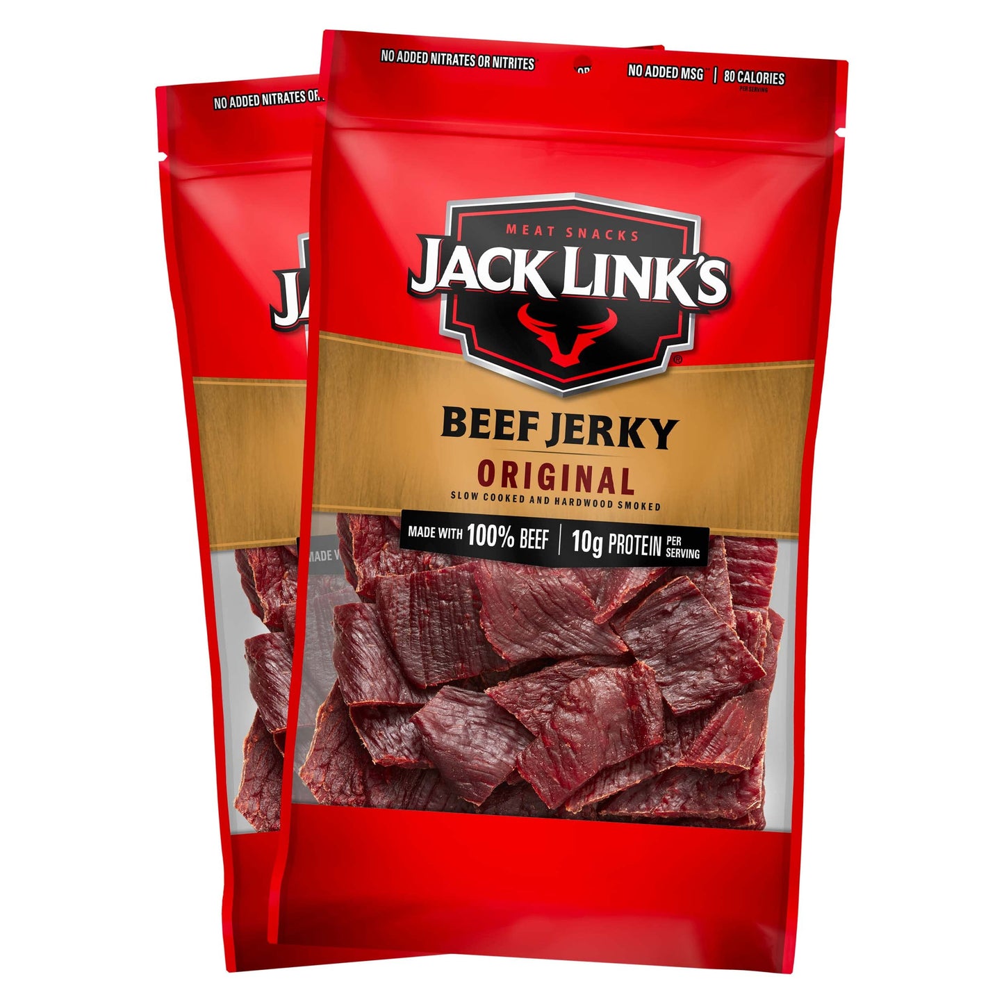 Jack Link's Beef Jerky, Original, Large Jerky Bags - Great Gifts for Dad, Flavorful Meat Snacks, Ready to Eat Protein Snacks with 10g of Protein per Serving, Made with 100% Beef - 9 Oz. (Pack of 2)
