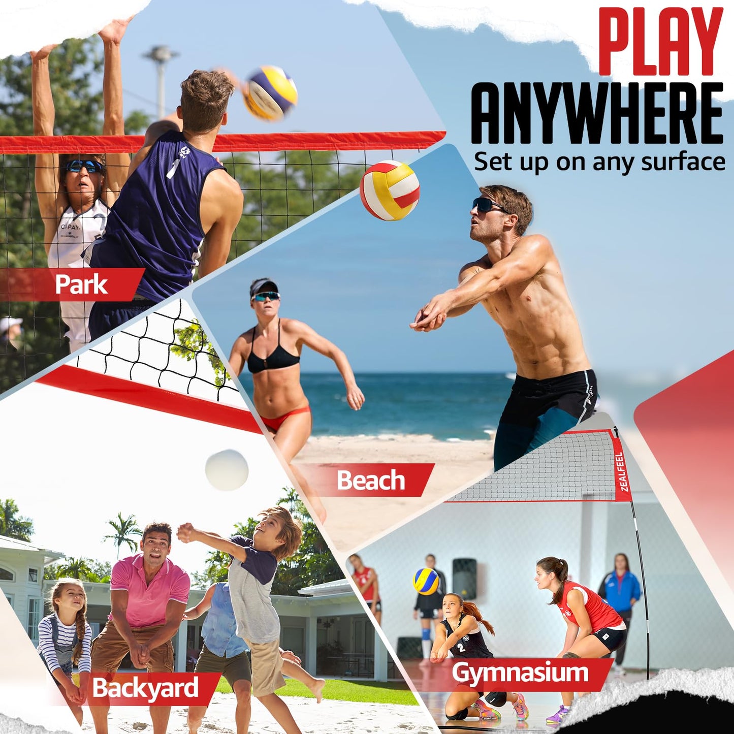 ZEALFEEL Volleyball Net, 12FT Volleyball Training Net Height Adjustable, Portable Freestanding Practice Net for Hitting or Serving Drills, Pop up Volley Ball Nets with Carry Bag for Backyard Outdoor