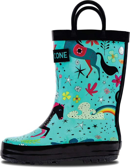 Lone Cone Kids Rain Boots for Girls & Boys – Waterproof Natural Rubber Toddler Rain Boots with Non-Slip Outsole & Easy Pull Handles – Solid, Pattern & Glitter Designs