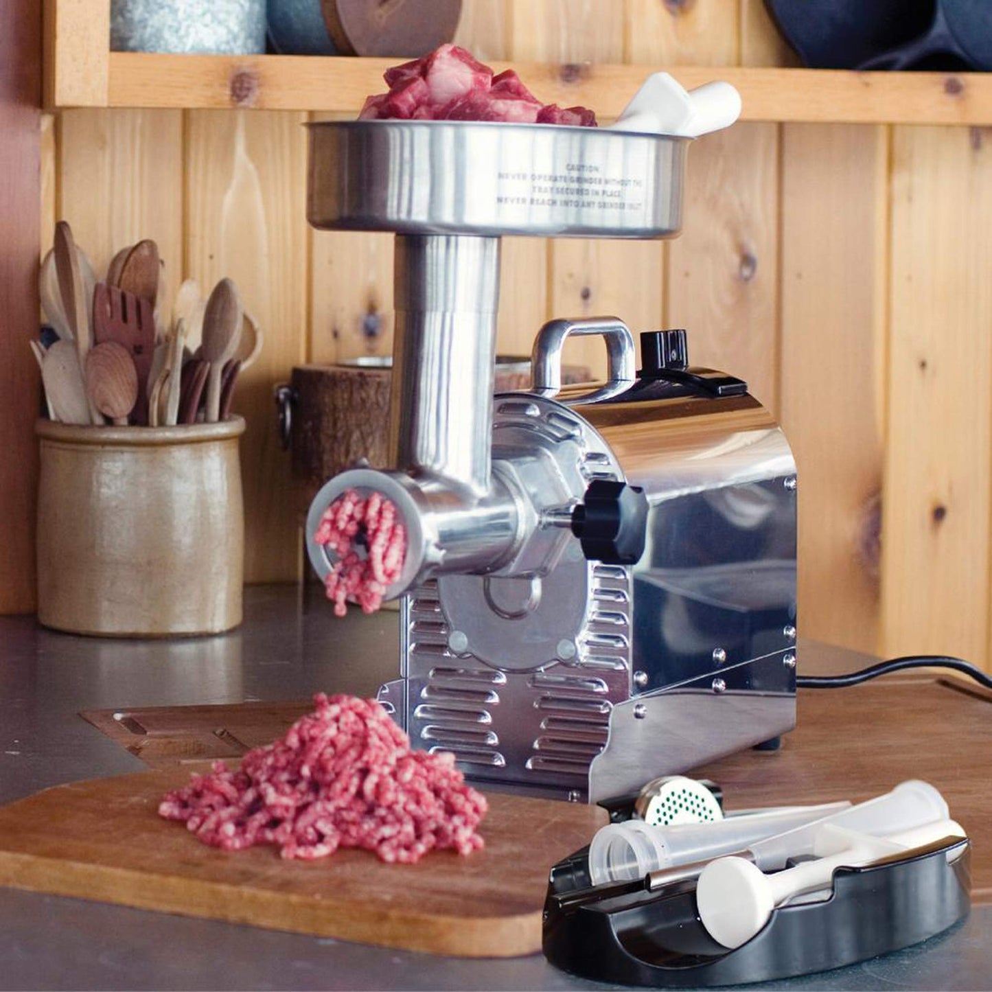 Weston Pro Series Electric Meat Grinder, Commercial Grade, 1120 Watts, 1.5 HP, 14lbs. Per Minute, Stainless Steel (10-2201-W)