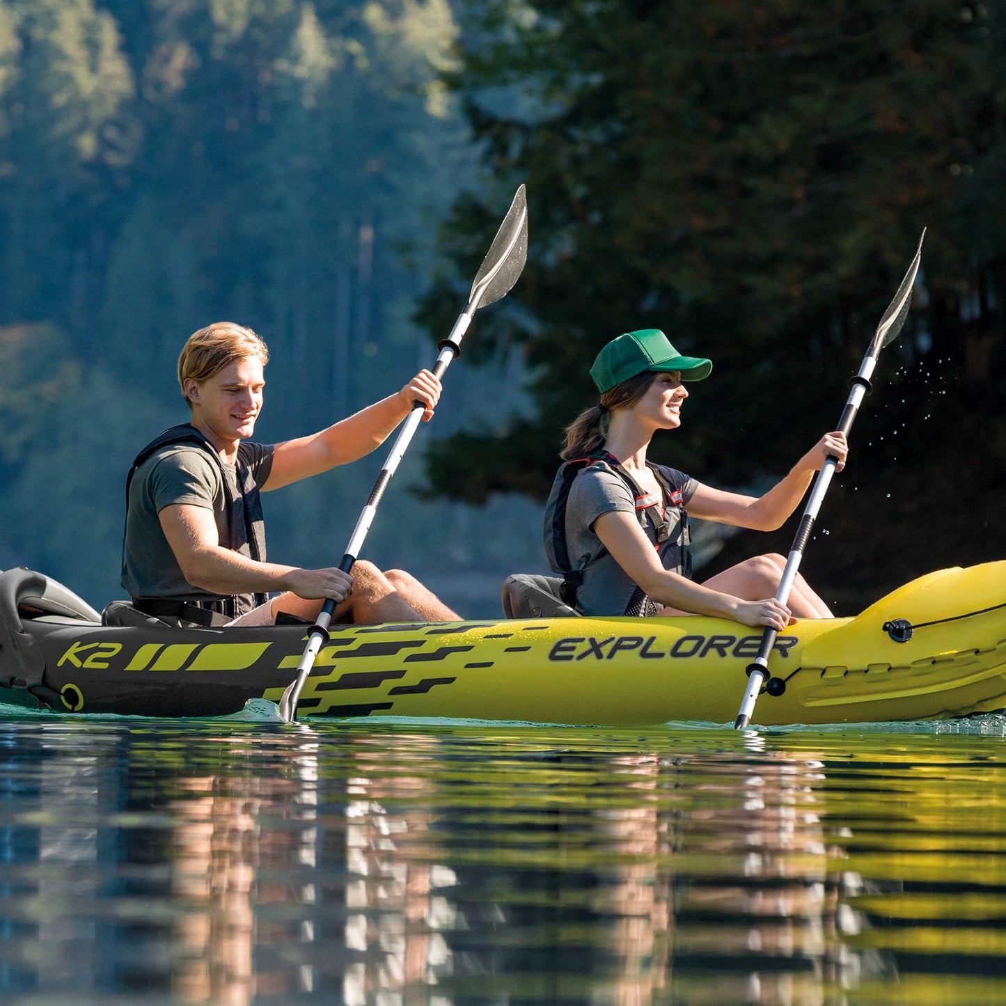 Intex 69629E 86" Kayak Paddle: Ribbed Spoon Shaped Blades – Durable Lightweight Shaft – Comfortable Grips – 3-Position Feather Adjustability – TUV RL Approved