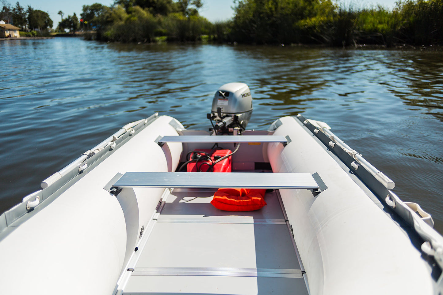 10ft 6in Newport Model Inflatable Dinghy Boat Transom Sport Tender - 5 Person - 15HP USCG Rated, White/Gray
