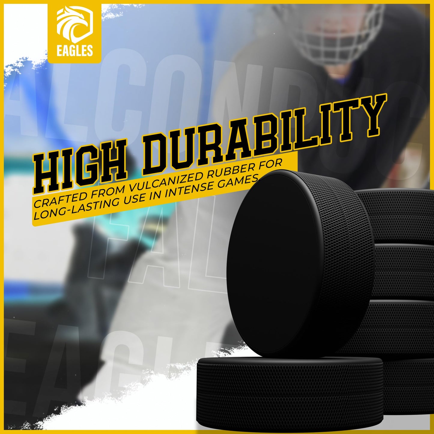 EAGLES Ice Hockey Pucks | High Grade Pucks Official Regulation Weight & Size for Practice & Classic Training - 6 oz Diameter 3" Thickness 1" Black Hockey Puck | Roller Hockey 2 Pack