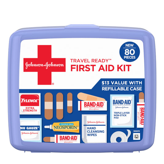 Johnson & Johnson All-Purpose Portable Compact First Aid Kit for Minor Cuts, Scrapes, Sprains & Burns, Ideal for Home, Car, Travel, Camping and Outdoor Emergencies, 160 Pieces
