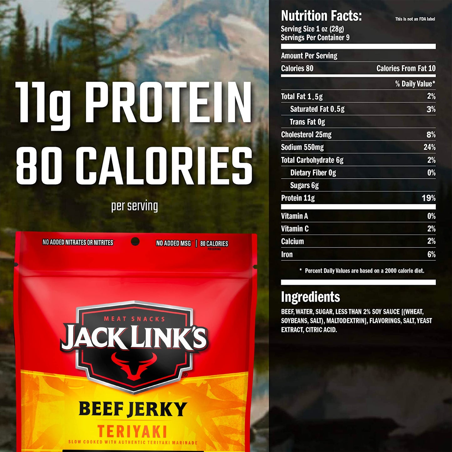 Jack Link's Beef Jerky, Original, Large Jerky Bags - Great Gifts for Dad, Flavorful Meat Snacks, Ready to Eat Protein Snacks with 10g of Protein per Serving, Made with 100% Beef - 9 Oz. (Pack of 2)