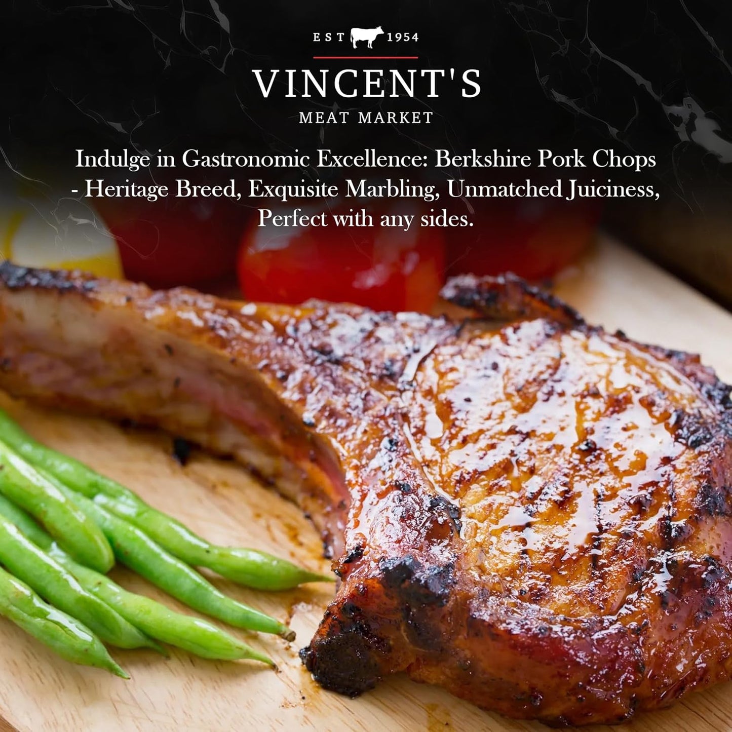 Vincent's Meat Market Berkshire Pork Chops - Elevate Your Culinary Experience with Premium Heritage-Breed Cuts - Juicy, Flavorful, and Tender - Ideal for Grilling, Roasting, or Pan-Searing - 8 lbs (16 chops)