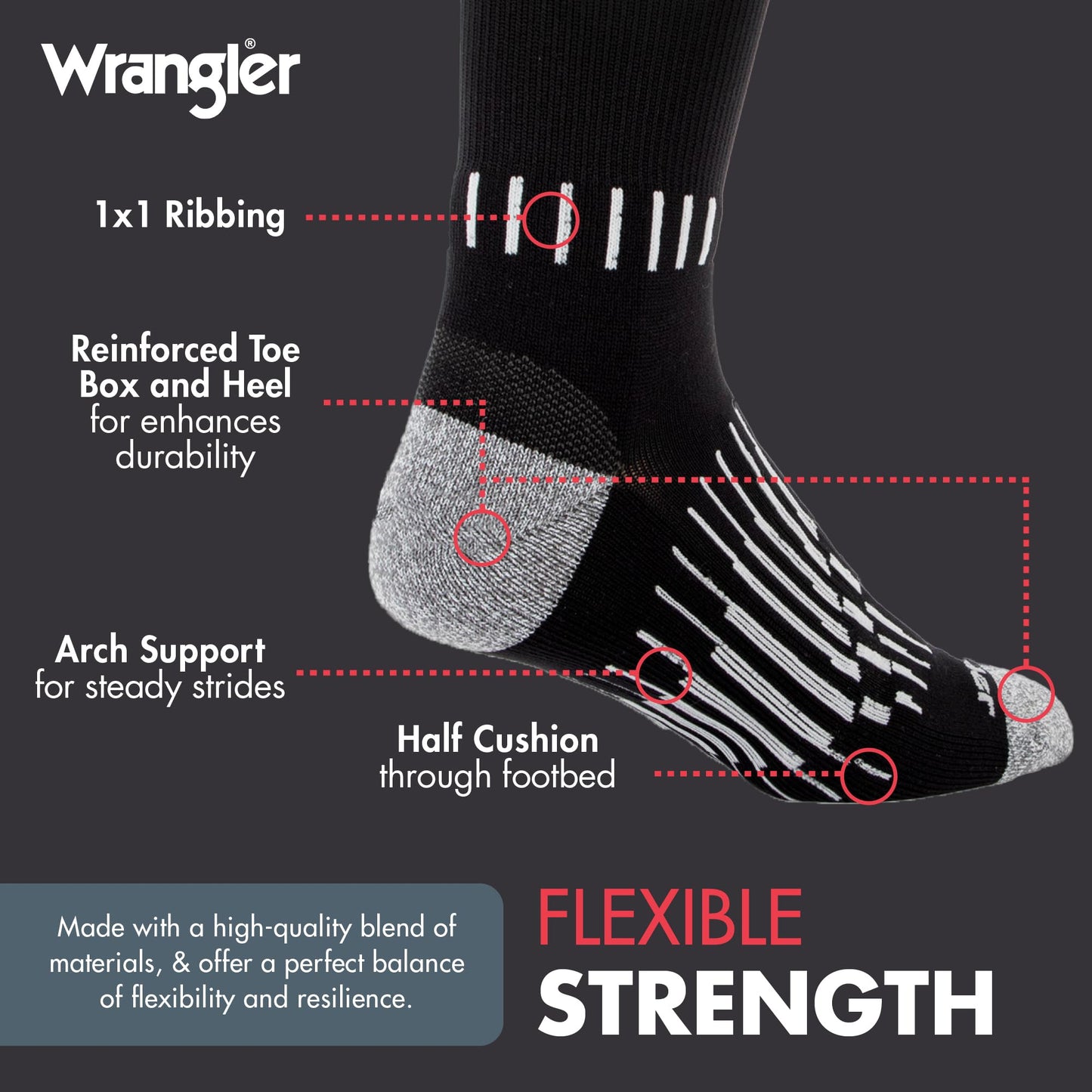 Wrangler - Peak Men's Crew Socks - Durable Half Cushion Socks with Arch Support