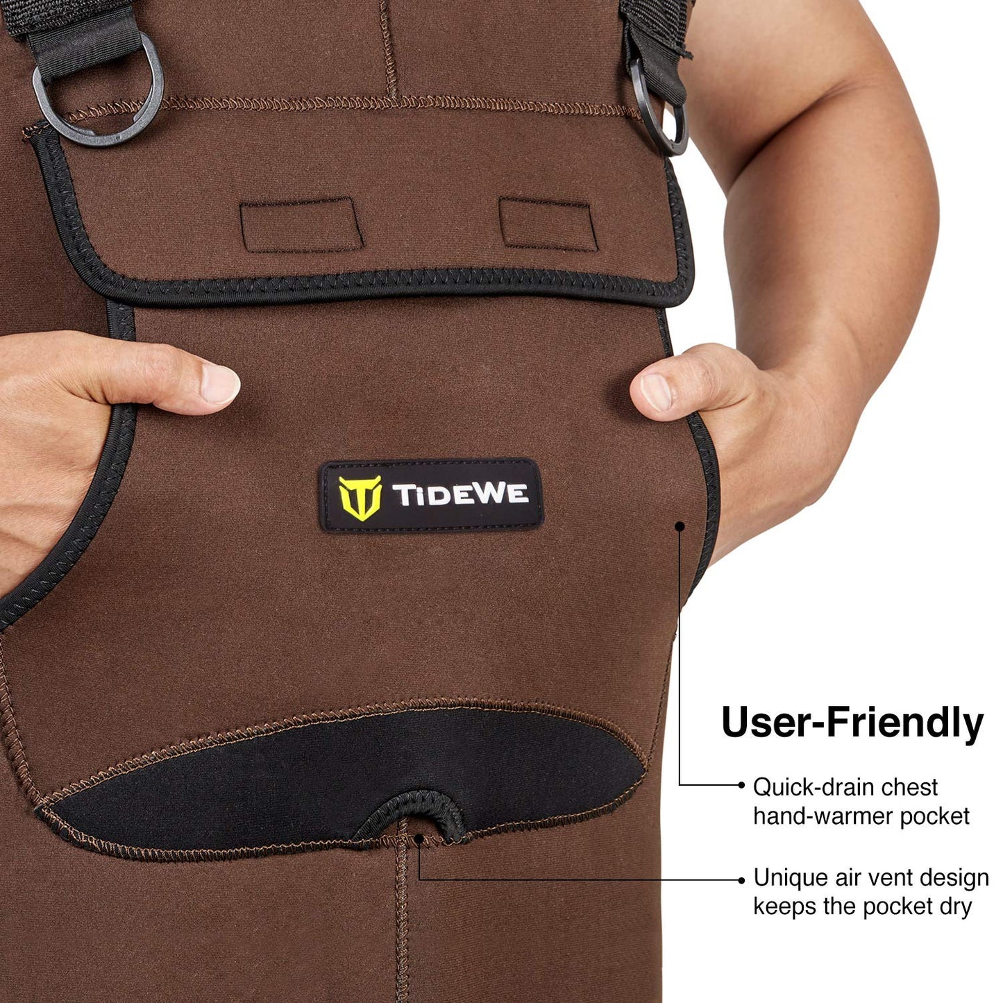 TIDEWE Neoprene Waders, Cleated Bootfoot Men Chest Waders, Waterproof Fishing & Hunting Chest Waders Brown Size 10
