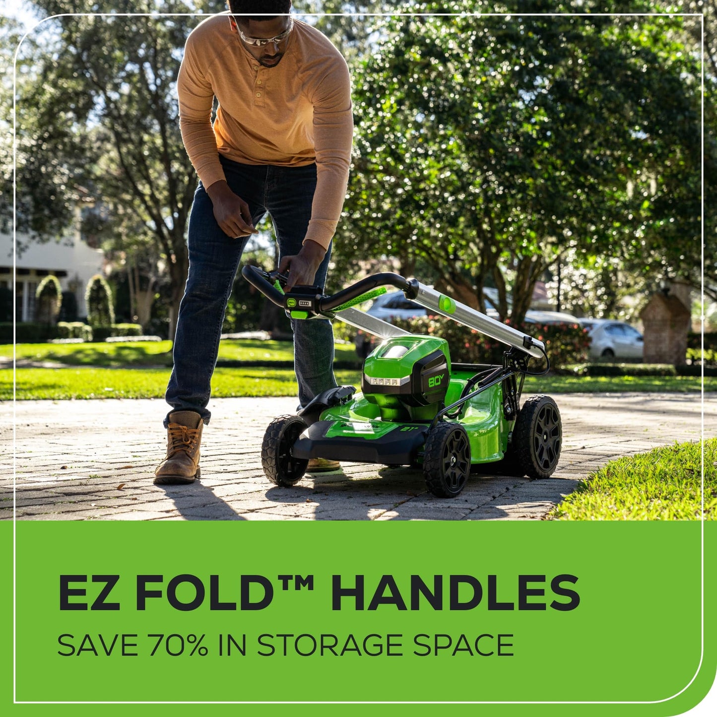 Greenworks 80V 21" Brushless Cordless (Push) Lawn Mower (75+ Compatible Tools), (2) 2.0Ah Batteries and 30 Minute Rapid Charger Included