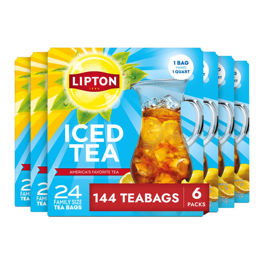 Lipton Unsweetened Iced Tea Bags, Family Size Zero Calories, 144 Total Tea Bags (24ct - Pack of 6)