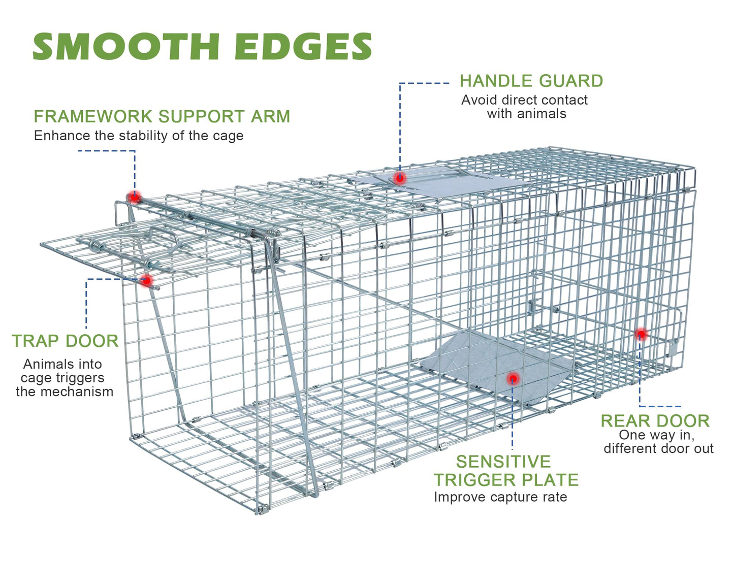 Live Animal Trap Cage Cover, Cat Trap for Stray Cats 32 Inch Folding Skunk Trap with Real Door for Raccoons, Opossums, Groundhogs, Skunks, Feral Cats, Squirrels (Only Cover)