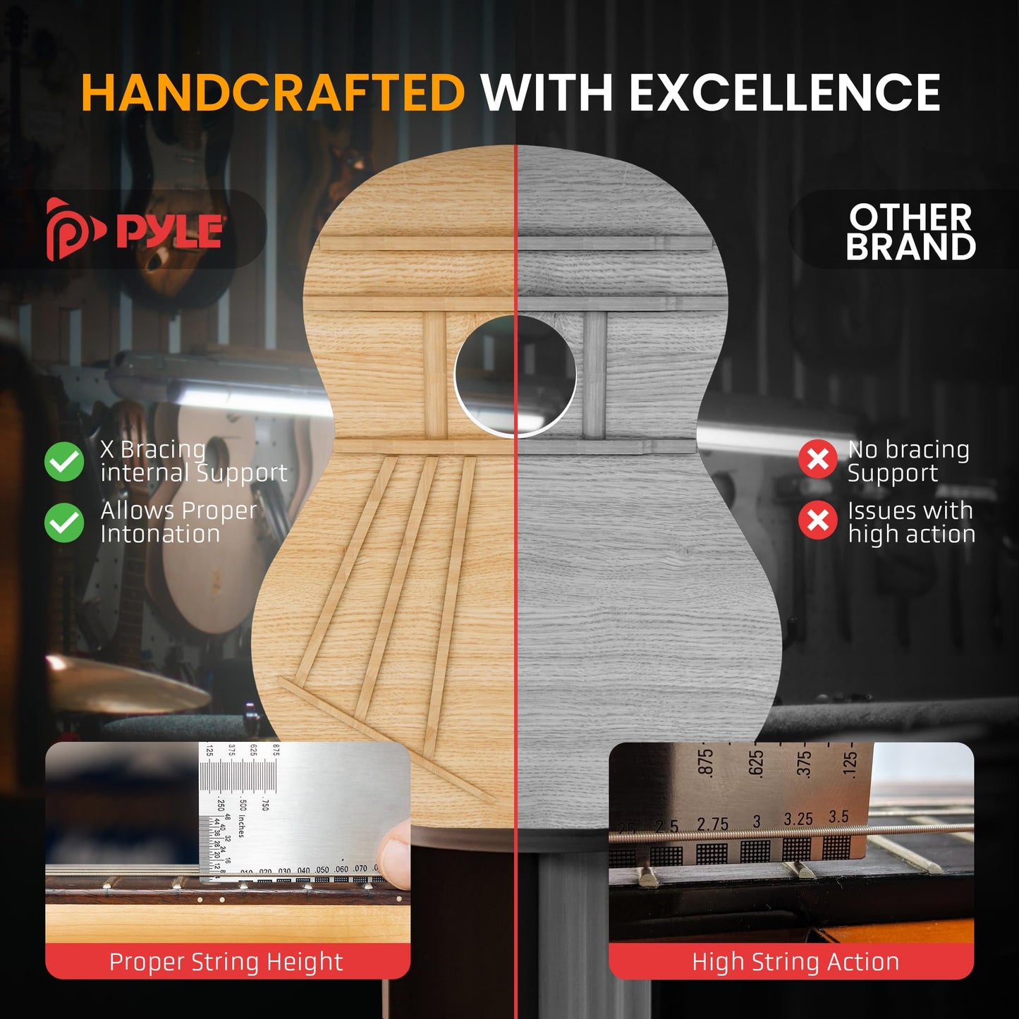 Pyle 6-String Classic Guitar-3/4 Size Scale Guitar with Digital Tuner & Accessory Kit (36’’ -inch), Right, 2 Ash, Gloss, (PGACLS82.X9)