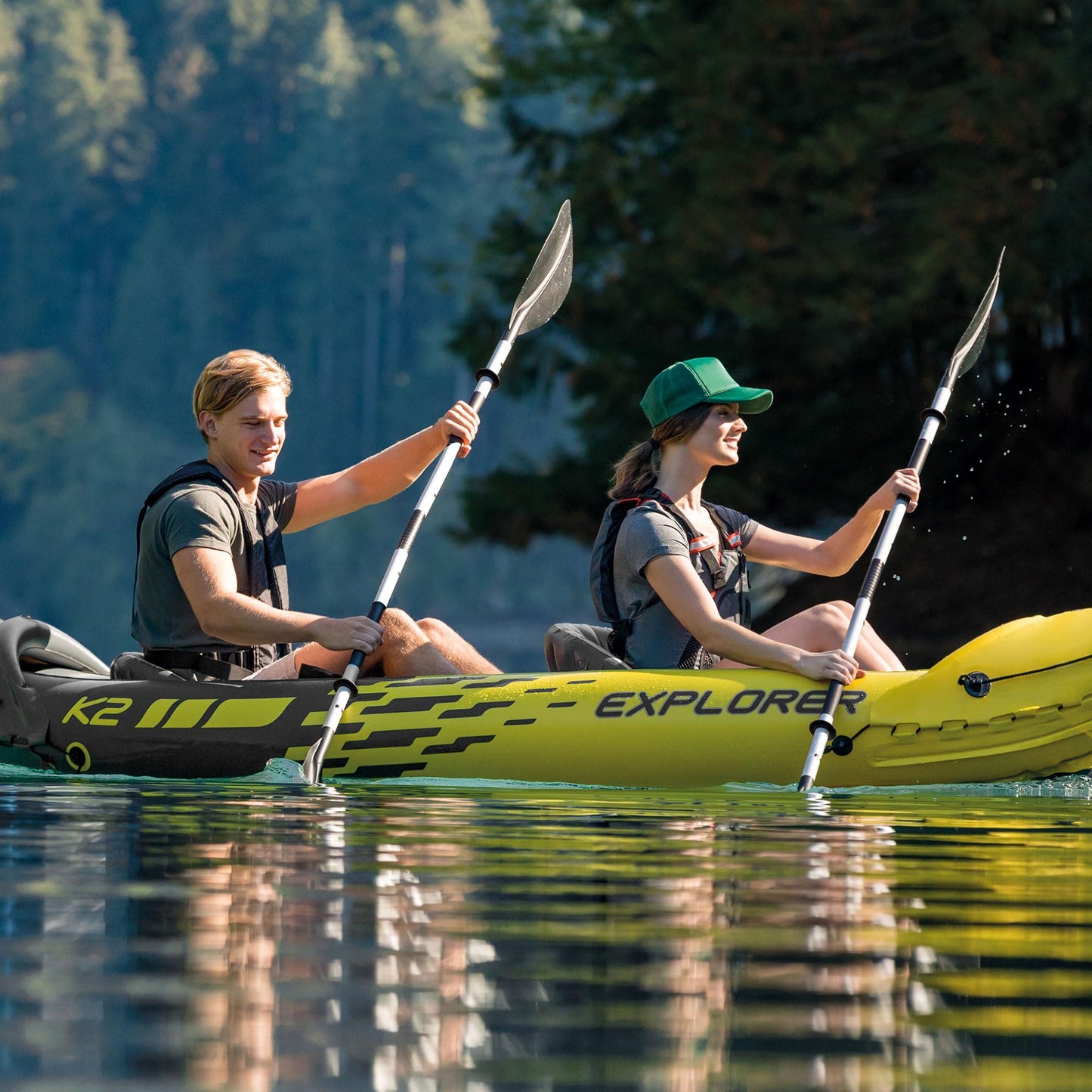 Intex 1 Piece 86 Inch Kayak Paddle with Ribbon Spoon Shaped Blades and 3 Feather Adjustable Positions for Sports and Outdoor Use (2 Pack)
