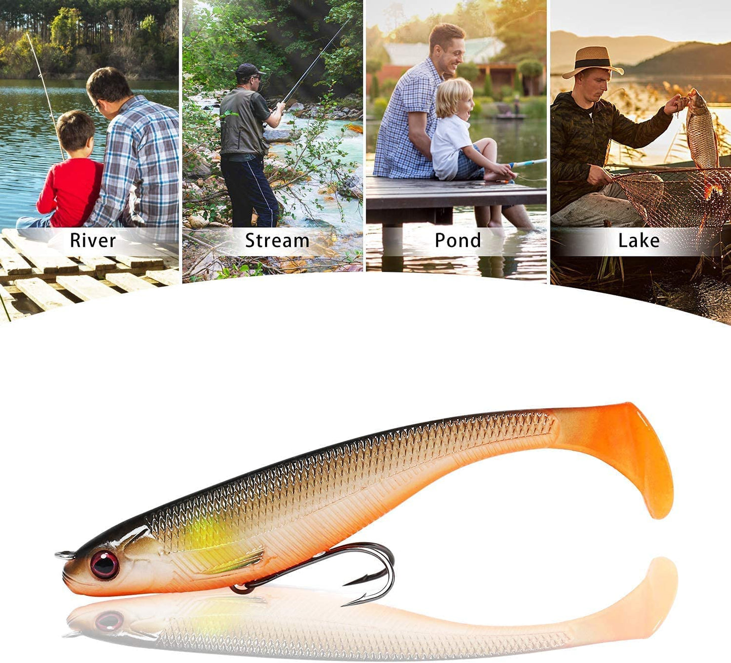 TRUSCEND Easy Catch Pre-Rigged Soft Lures, Vibrating Swim Action, Trembly Sinking Move, Amazing Soft Swimbait for Family Fishing, Well-Made Fishing Lures for Bass Trout Crappie Walleye Pike Redfish