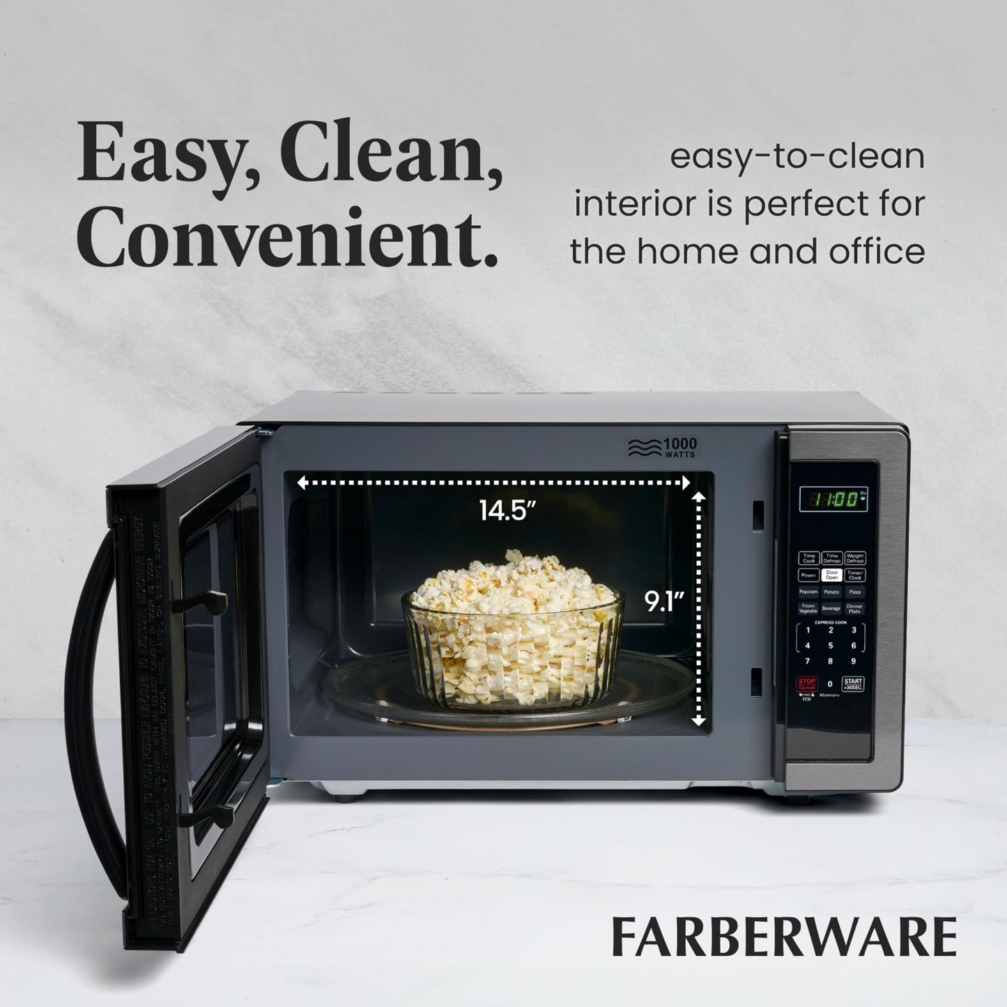 Farberware Countertop Microwave 700 Watts, 0.7 Cu. Ft. - Microwave Oven With LED Lighting and Child Lock - Perfect for Apartments and Dorms - Easy Clean Stainless Steel