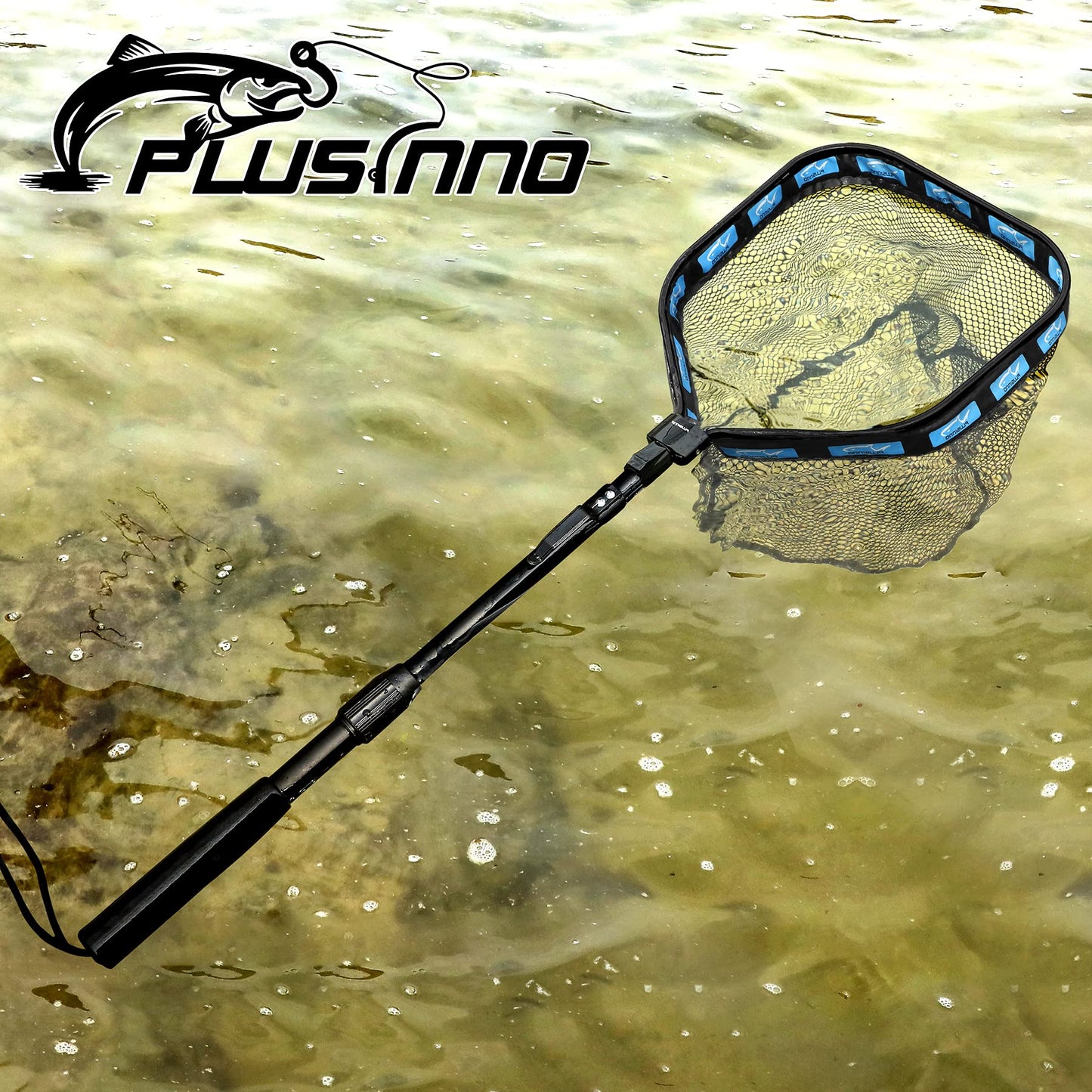 PLUSINNO Floating Fishing Net for Steelhead, Salmon, Fly, Kayak, Catfish, Bass, Trout Fishing, Rubber Coated Landing Net for Easy Catch & Release, Compact & Foldable for Easy Transportation & Storage