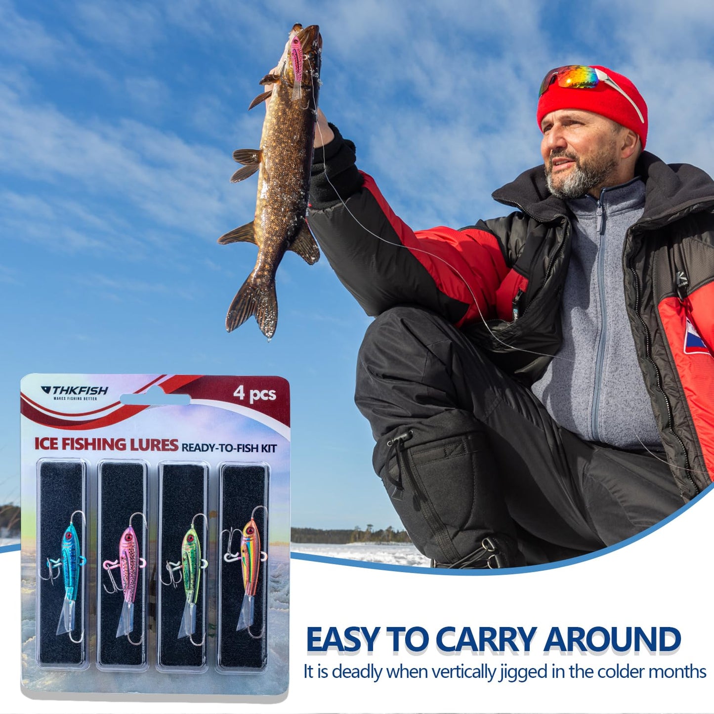 THKFISH Ice Fishing Jigs Ice Fishing Lures Ice Fishing Gear for Crappie, Panfish, Walleye, Bluegill Vertical Jigs Kit Ice Fishing Tackle 4PCS/8PCS 10g(0.35oz) 18g(0.63oz)