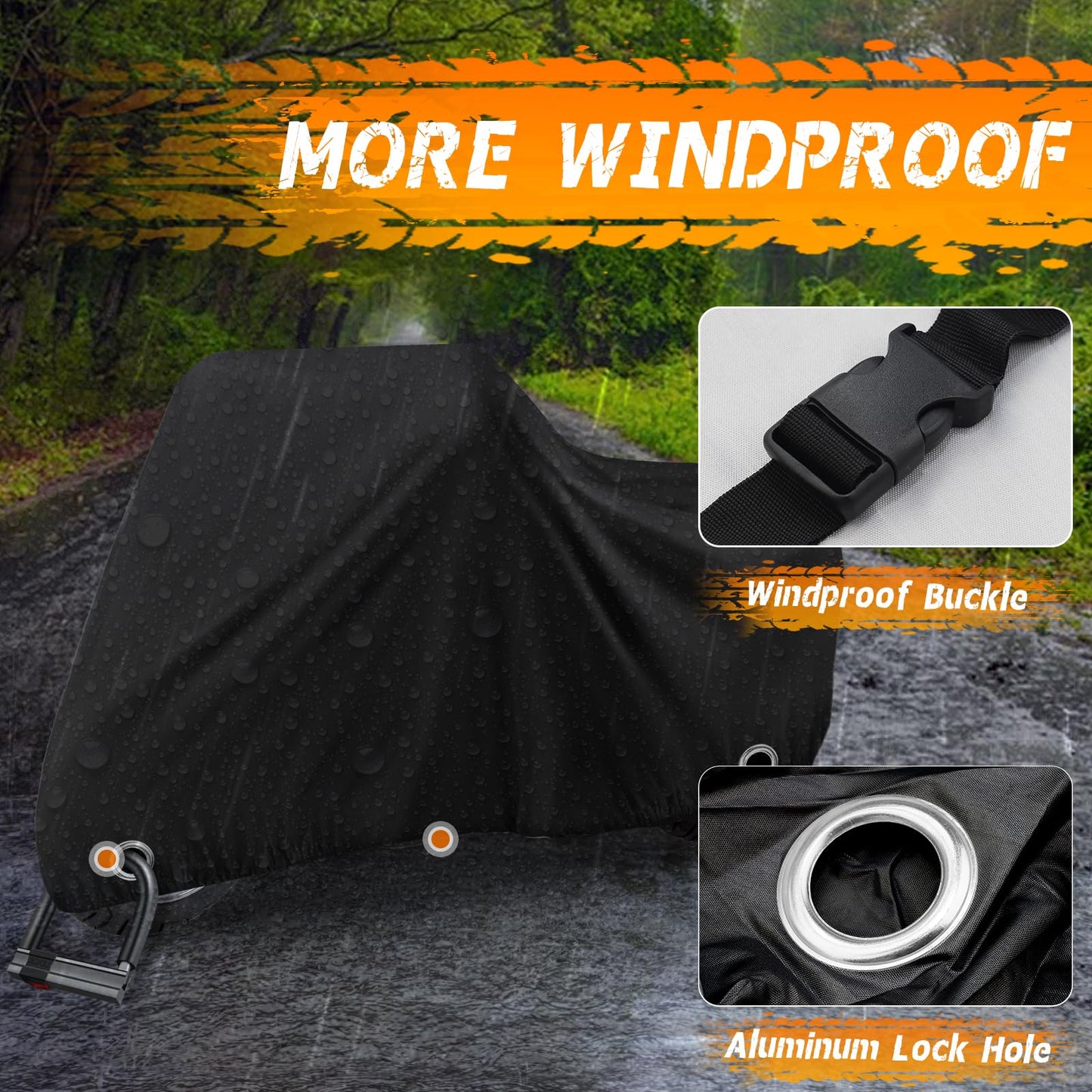 Scooter Cover, Waterproof Moped Cover, Vespa Cover, Outdoor Windproof and UV, for 72" Long Yamaha Honda Ruckus Motorbike Cover (Black)