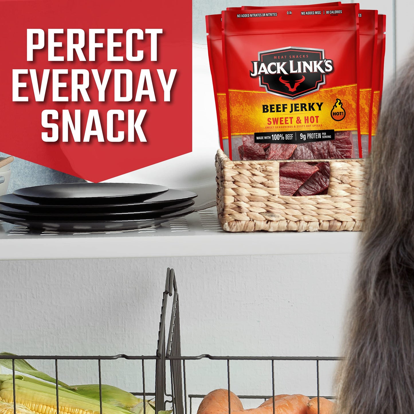Jack Link's Beef Jerky, Original, Large Jerky Bags - Great Gifts for Dad, Flavorful Meat Snacks, Ready to Eat Protein Snacks with 10g of Protein per Serving, Made with 100% Beef - 9 Oz. (Pack of 2)