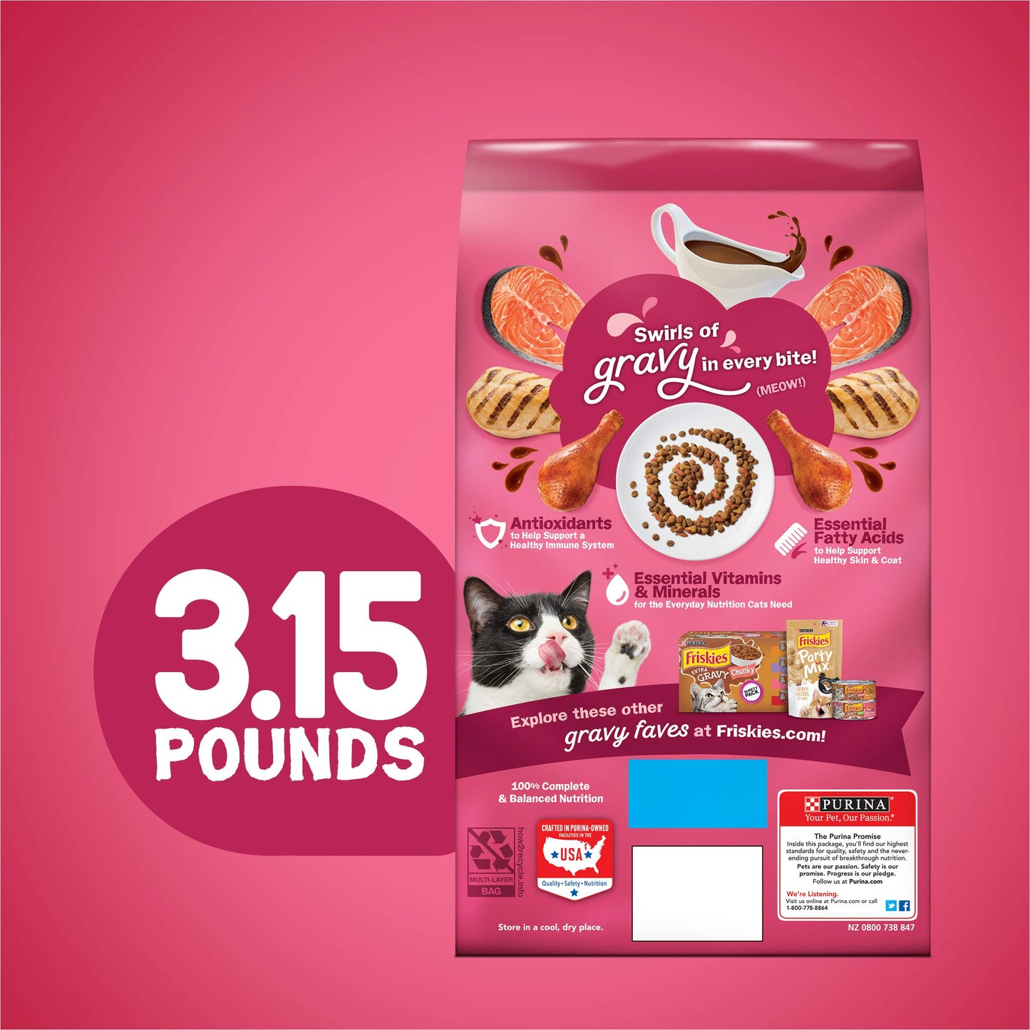 Purina Friskies Dry Cat Food Gravy Swirl'd With Flavors of Chicken, Salmon and Gravy - 22 lb. Bag