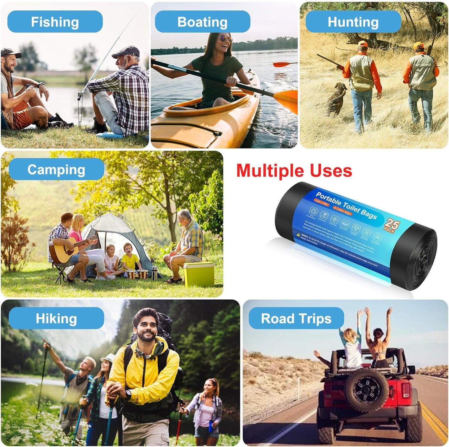 25 Portable Camping Toilet Bags, Biodegradable Compostable Thickened for 5 Gallon Bucket Toilet