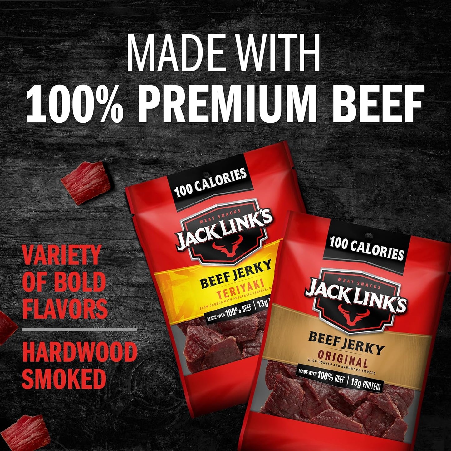 Jack Link's Beef Jerky Variety Pack - Includes Original and Teriyaki Jerky, Bulk Protein Snack Pack, Good Source of Protein, Meat Snacks Made with 100% Beef, Individual Bags - 1.25 Oz (Pack of 9)