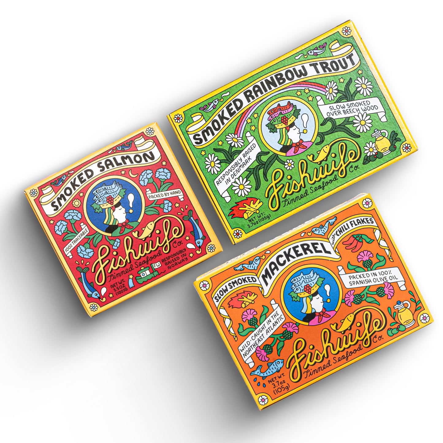 Fishwife Starter 7-Pack (Variety of Tinned Seafood including Smoked Salmon, Rainbow Trout, Sardines, Tuna & More!) | Gluten Free, High Protein | Hand-Packed