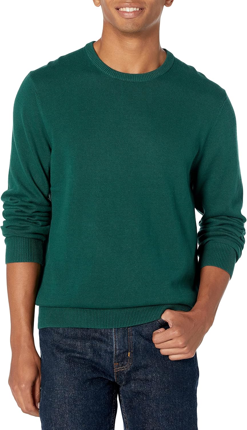 Amazon Essentials Men's Long-Sleeve Crewneck Sweater, 100% Cotton, Big & Tall Options Available