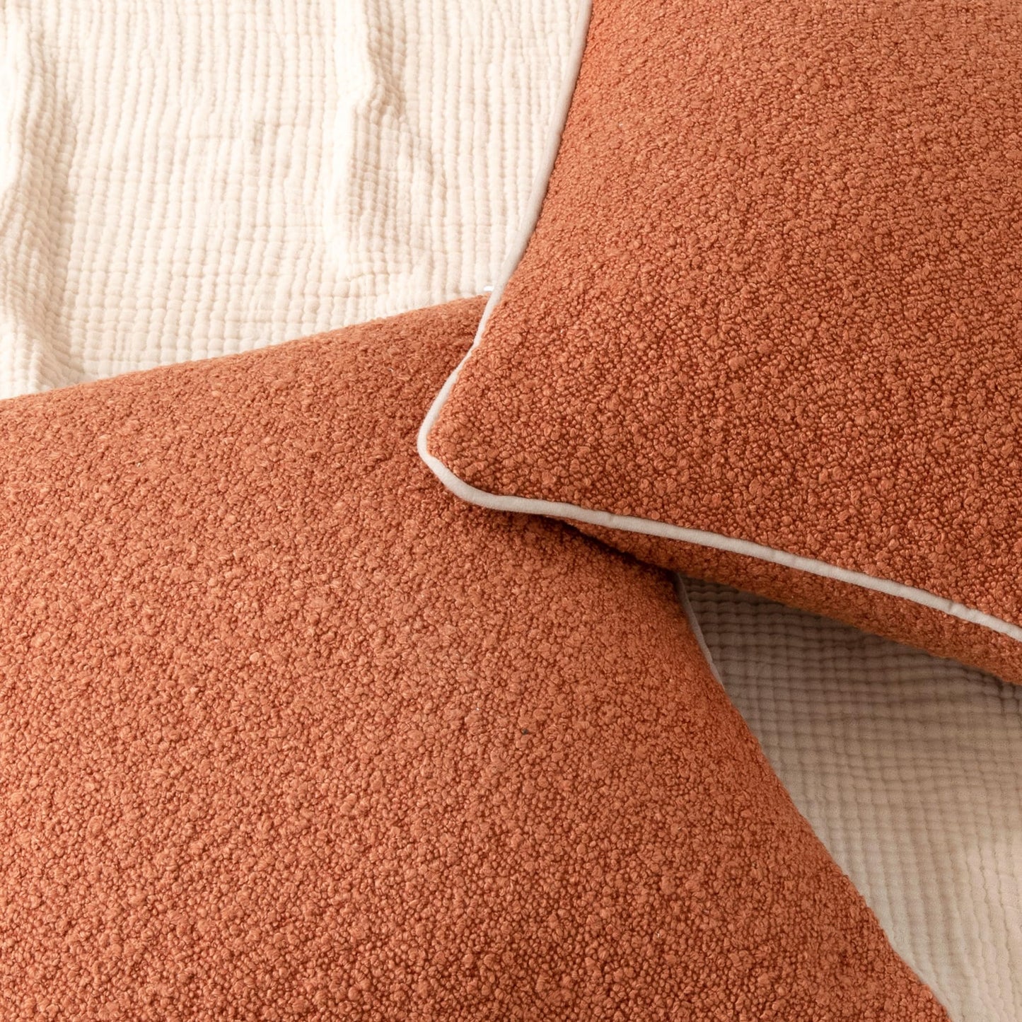Amazon Basics Boucle Throw Pillow Covers for Couch, Living Room, Orange Home Decor with Hidden Zipper, Brown, 18×18in, Pack of 2