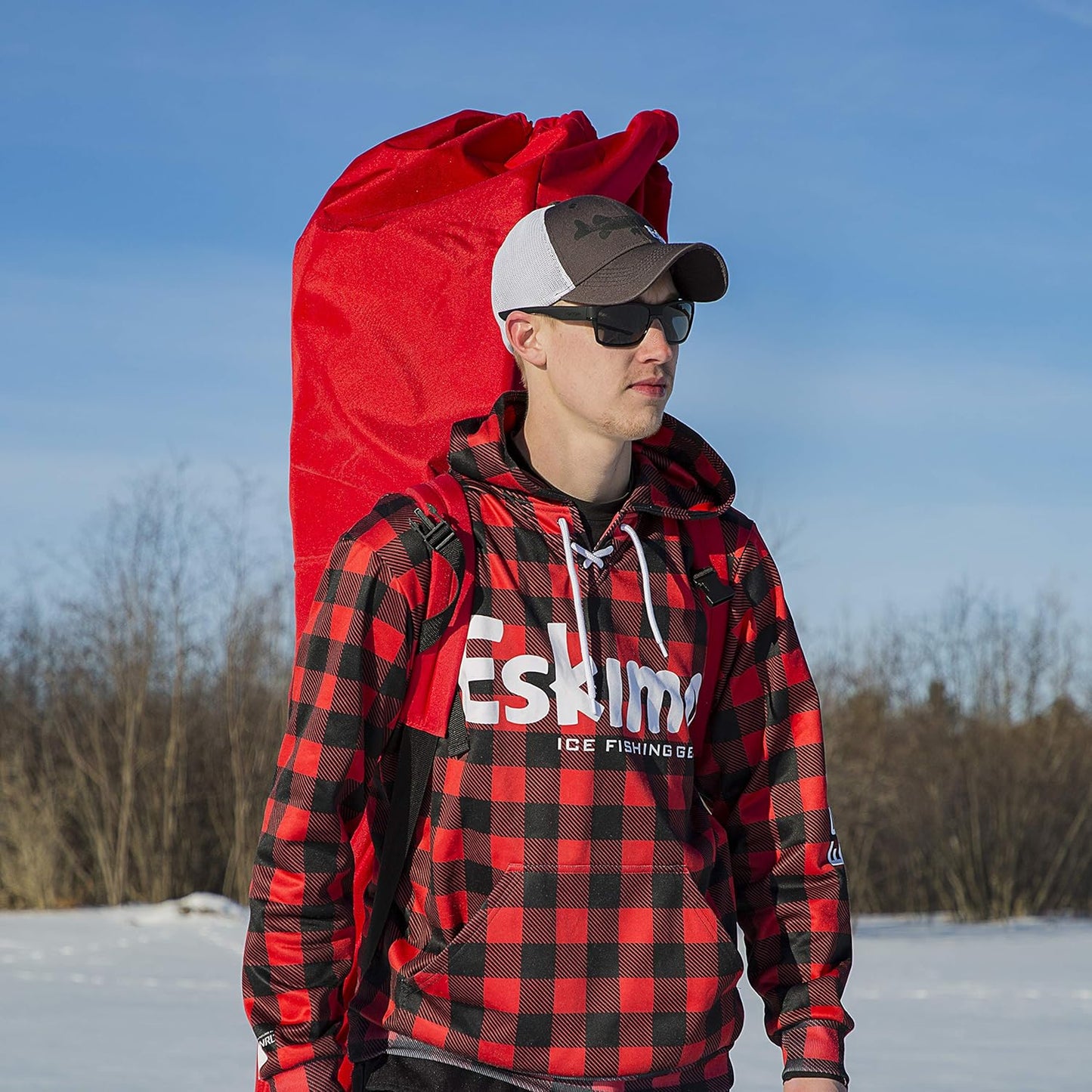 Eskimo 36150 QuickFish™ 6I Insulated Pop-Up Hub-Style Ice Fishing Shelter, 68 Square Feet of Fishable Area, 6 Person Shelter, Red/Black