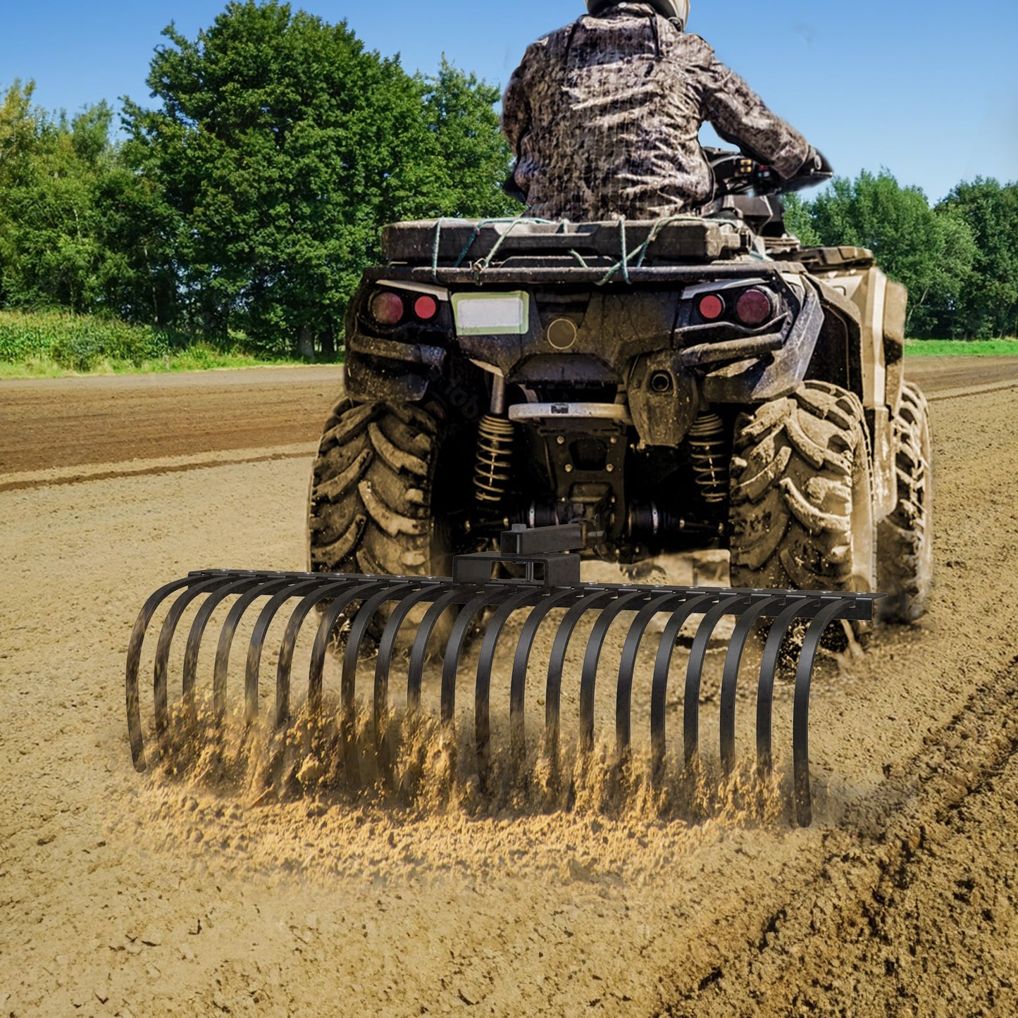 YITAMOTOR 4FT Tractors Rake 17 Pine Straw Rake Fits 2" Receiver for Lawn Tractors or ATV/UTV